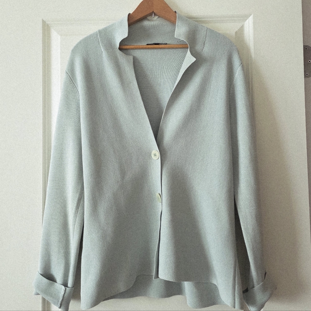 Eileen Fisher Silk Blend Cardigan Womens M Light Sea Green Preppy Coastal - Picture 2 of 12